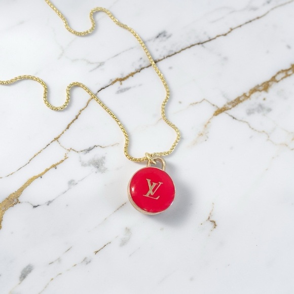 Upcycled Jewelry - Luxury Double Sided Red/Gold Logo Upcycled Zipper Pull Necklace